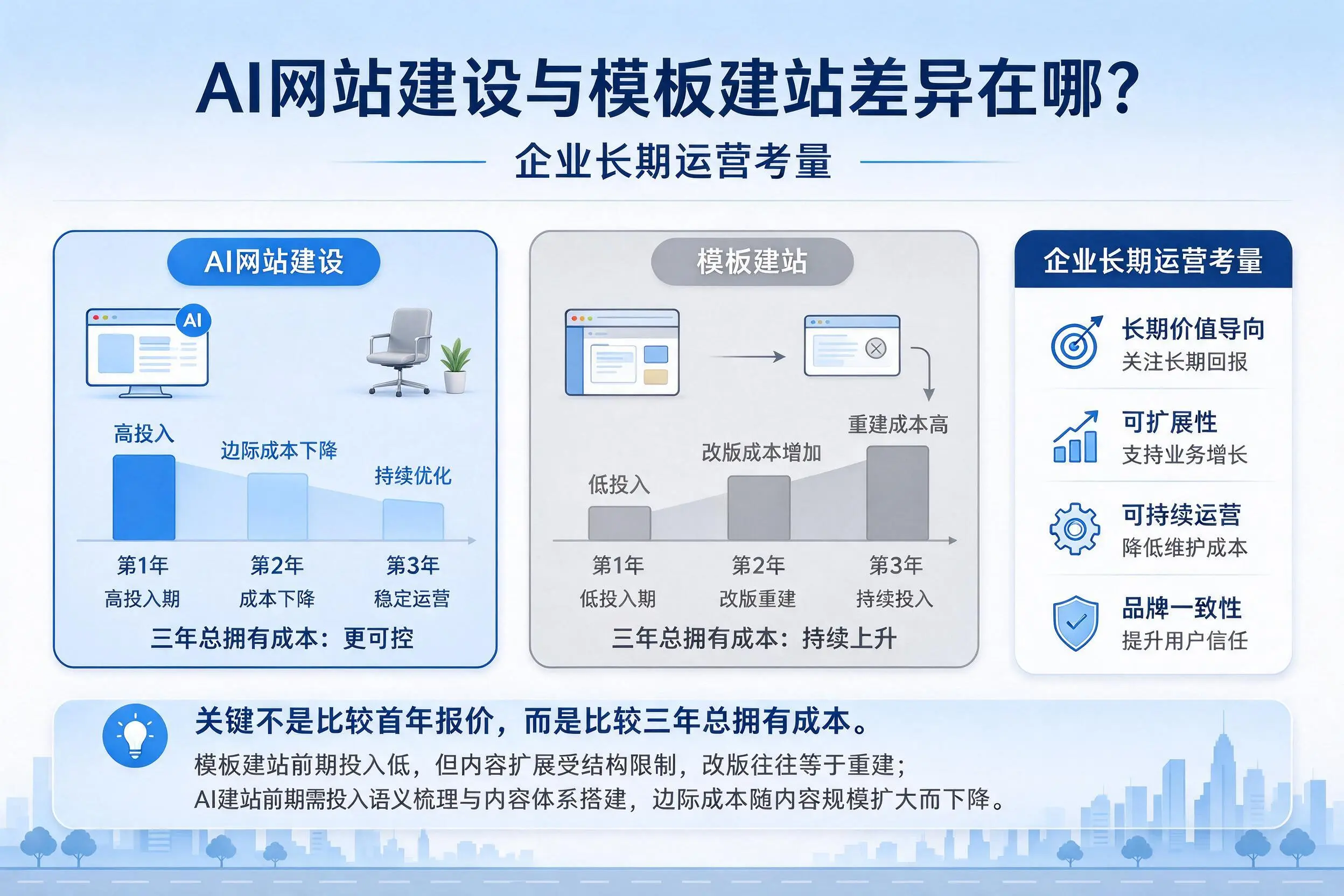 AI网站建设与模板建站差异在哪？绵阳企业长期运营考量